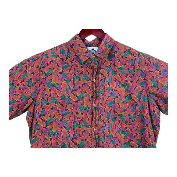 Vintage 1980s Hilo Hattie Fall Leaves Vibrant Hawaiian Made in USA Large Shirt - Picture 3 of 10
